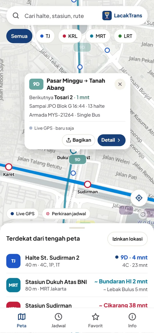 Kartu bus: rute, asal dan tujuan, halte berikutnya, perkiraan tiba