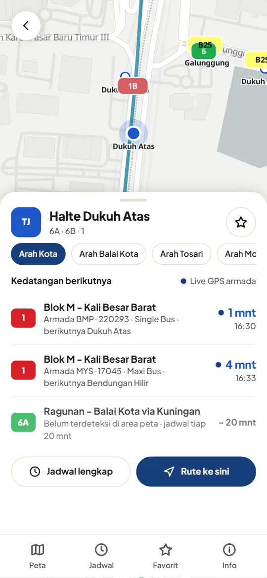 Layar halte: kedatangan bus berikutnya